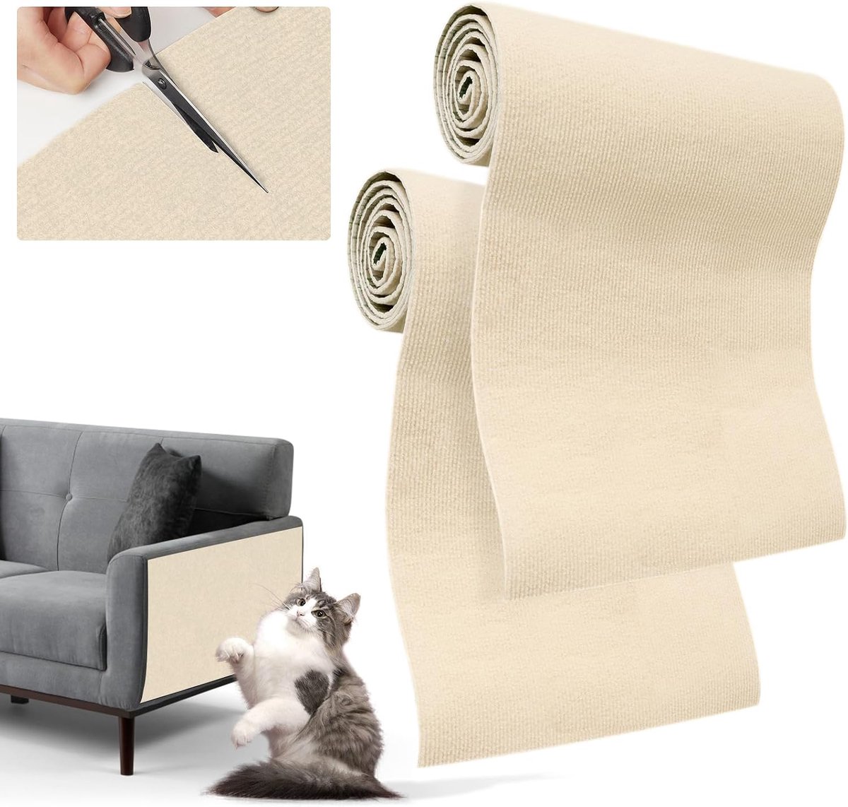 Krabmat voor katten, 200 cm x 40 cm, zelfklevend, krabmat, muur krabmat voor katten, kattenkrabwand, krabplanken, muur, doe-het-zelf klimkat krabmat