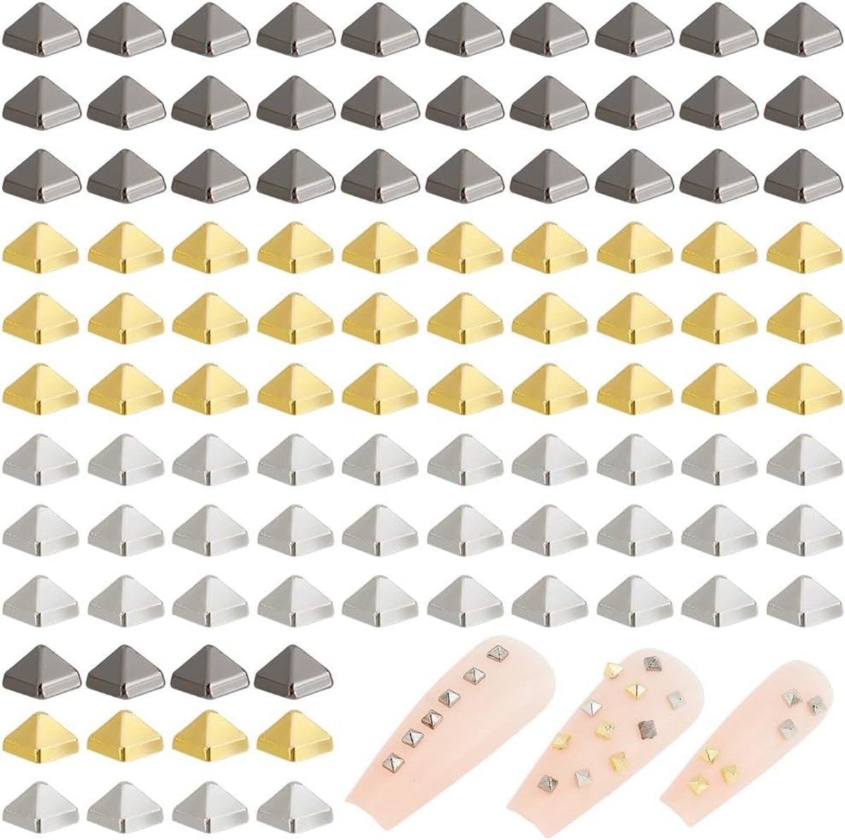 PandaHall 600 stuks nailart klinknagels vierkante nagel spikes klinknagels 3 kleuren metalen klinknagels punk nagel bedels mini nail art stickers voor nail art handwerk 1,5/2 mm