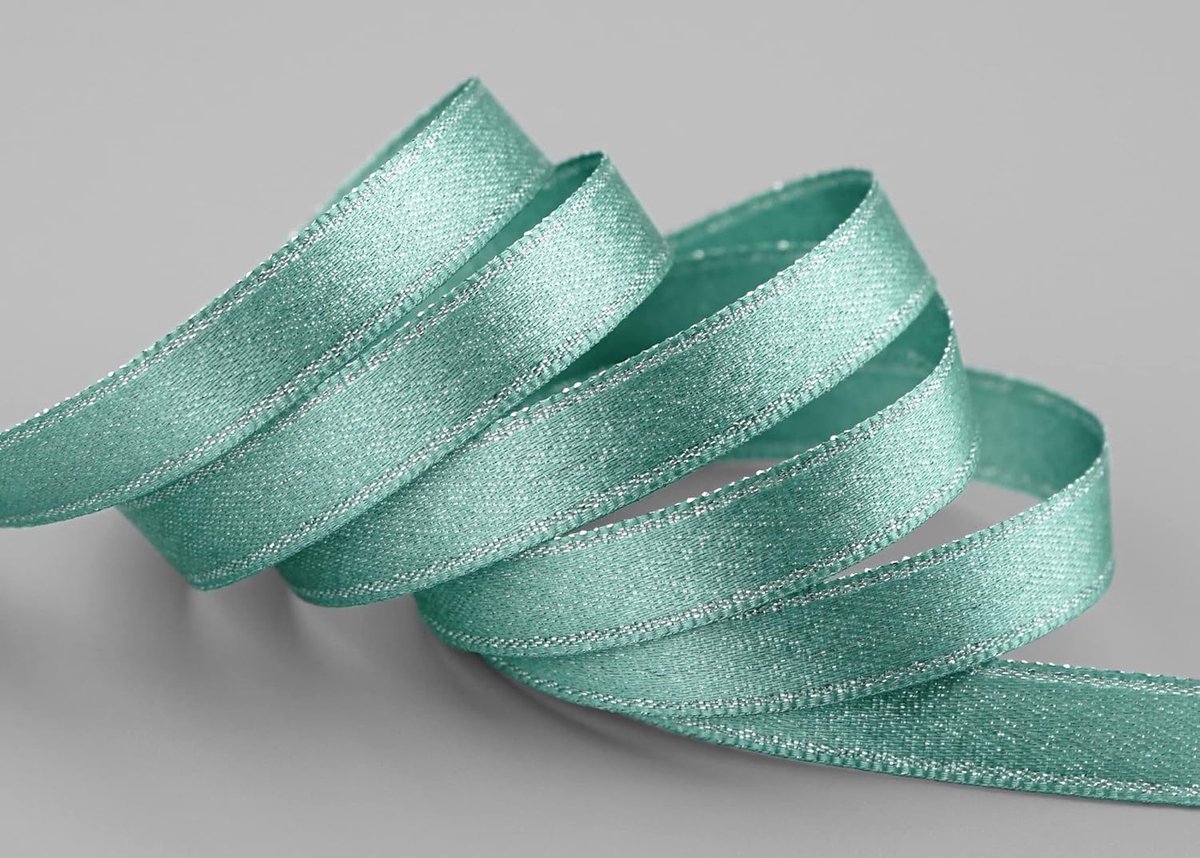 20 m x 10 mm satijnen lint glanzend met Lurex mint oudgroen zilver dubbelzijdig lint van satijn zonder draad zacht en glanzend cadeaulint, decoratief lint, decoratie voor Kerstmis