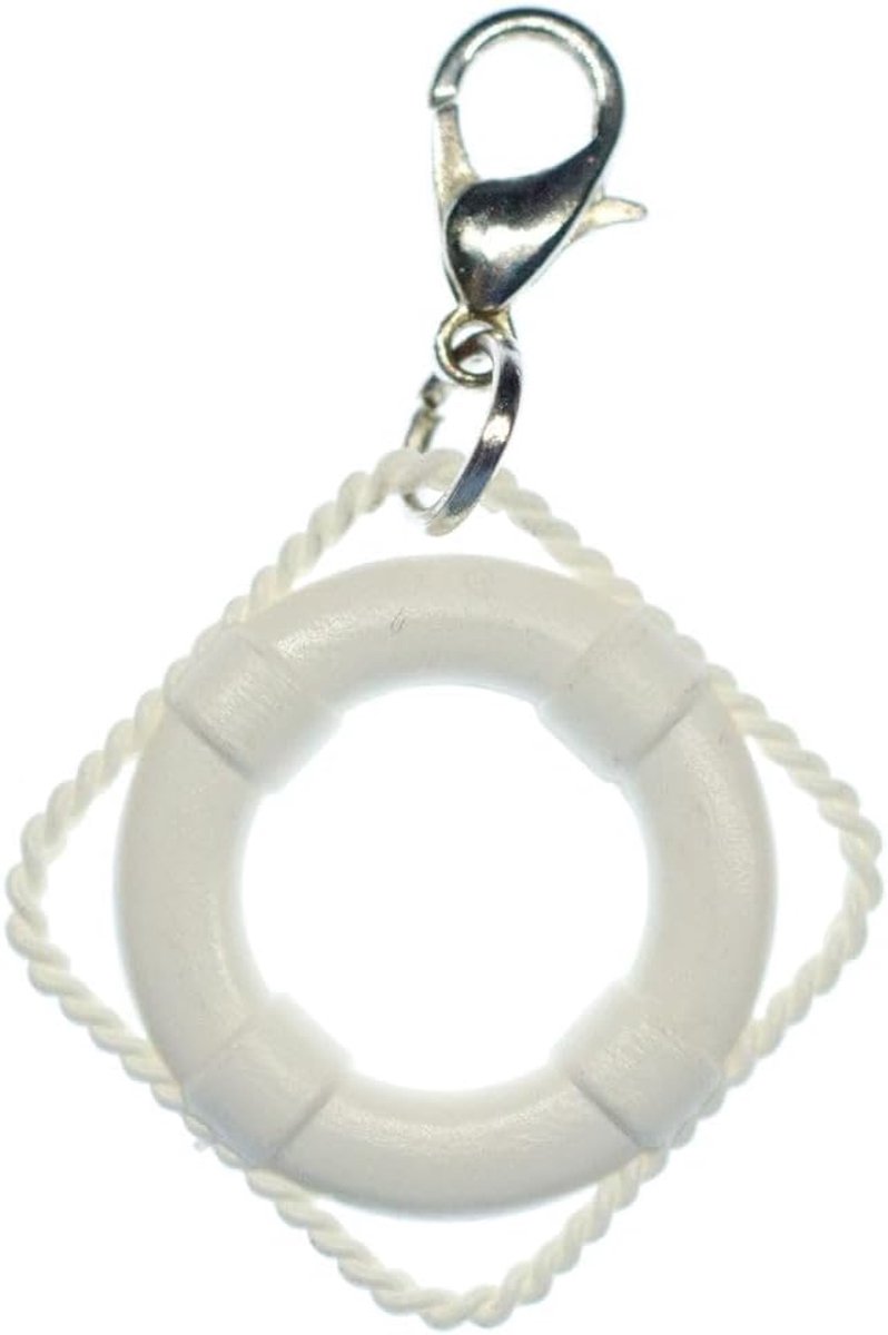 Reddingsring maritieme bedel, scheepszeilen, boot, plastic, wit, handgemaakt modesieraad, kettinghanger, verzilverd, bedelarmband, hanger voor armband, 20 mm, Kunststof Metaal