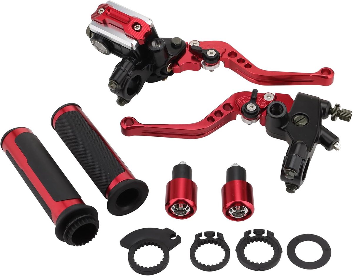 22mm Standaard 7/8" CNC Verstelbaar Remkoppeling Hoofdcilinder Hendel Set met Twist Throttle Handle Grips Vervanging voor Majesteit T3 T5 T6 Motorfiets Dirt Pit Bike Scooter ATV Rood