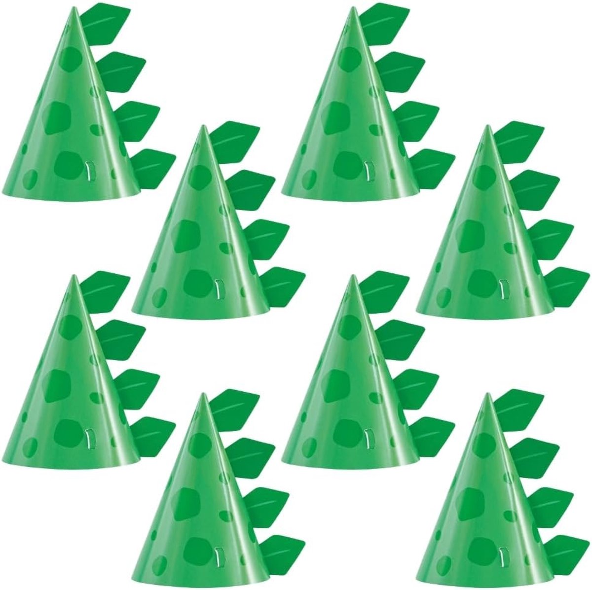 Groene kegelvormige dinosaurus kartonnen feesthoeden (8 stuks) - perfect voor kinderverjaardagen en dino-themafeesten