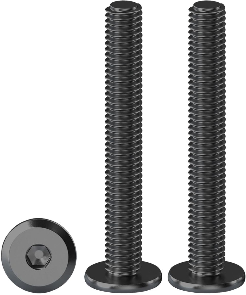 Platte kopschroeven, zes panelen, holle kopschroeven, set van 20 stuks, zwarte flensschroeven, M5 x 50 mm, platte kopschroeven, binnenzeskant, roestvrij staal, A2, V2A metalen schroeven