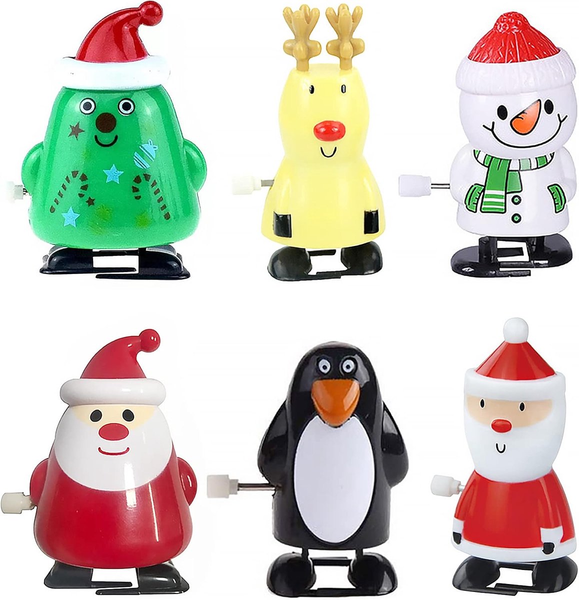 6 stuks kerstopwindspeelgoed, uurwerk, speelgoed, windup pinguïn, rendier, kerstboom, sneeuwpop, kerstman, speelgoed om op te trekken, grappig kerstcadeau voor baby's en kinderen