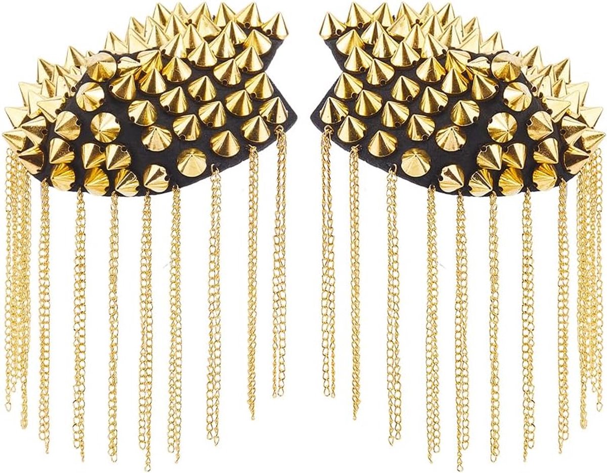 2 stuks gouden klinknagels kwasten schouderkleppen afneembare punk-stijl ketting kwasten schouderkleppen franjes schouderborden badge met ijzeren naald 203 x 85 mm