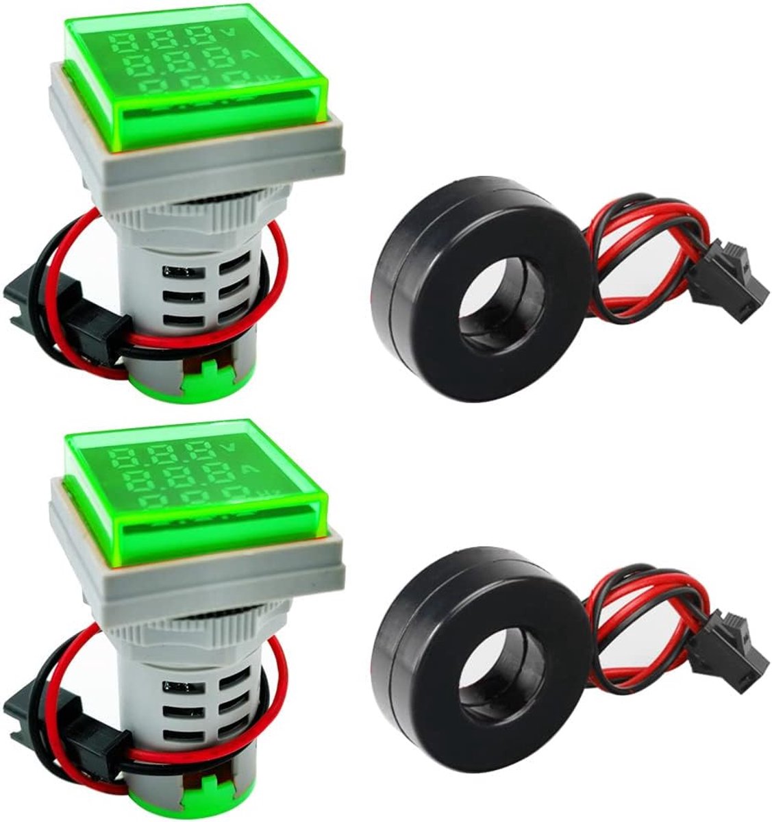 2 stuks 22mm Driecijferig display AC-stroom 20-500V, Spanning 0-100A, Frequentie 20-70HZ Indicator, Vierkante kop LED Multifunctionele Meetinstrumentmonitor (groen)