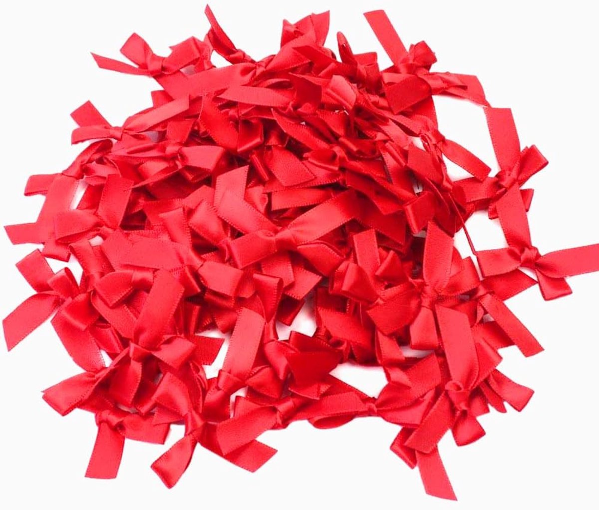 Strikken, kleine satijnen strikken, decoratieve strikken voor bruiloft, Kerstmis, feest, verjaardag, scrapbooking, doe-het-zelf decoratie, haarsieraden, haarsieraden, 3 x 3 cm, rood