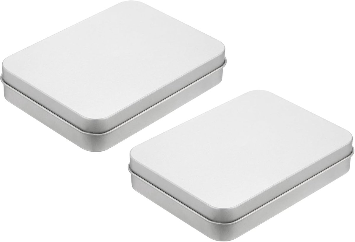 Metalen blikjes, 2 stuks, 11 x 8 x 2 cm, zilver, mini-blikjes met ritssluiting, leeg, rechthoekig, metaal, draagbaar, met deksel voor cadeaupapier, snoep