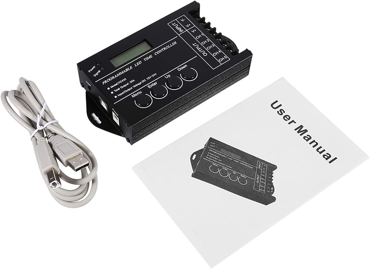 Sunset Controle-eenheid voor Vogels Nacht en Dag Wieg Tc420 Dc12 24V 20A Programmeerbare Led-tijdcontroller Stopcontacten 5 Kanalen Kleur Instelbaar met Cd-usb-kabel