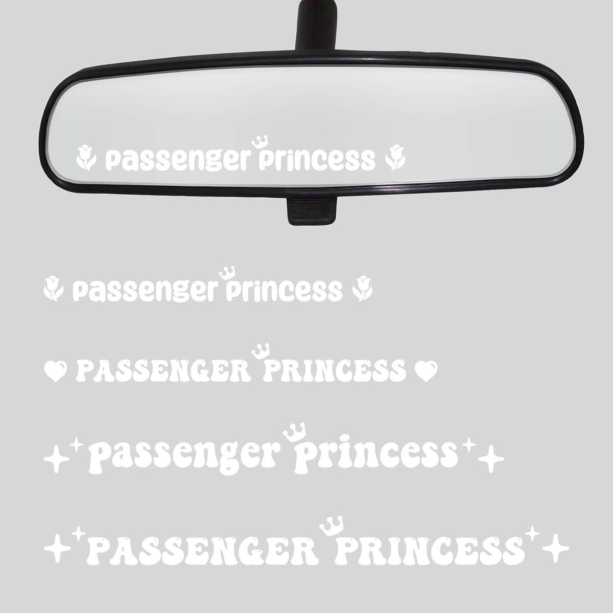 Princess car Accessoires, 4 Pakket Vinyl Passenger Princess Stickers, Rose Heart Star Crown Cute Stickers en Decals, Fun Decor voor Truck Window en Spiegel (Wit)