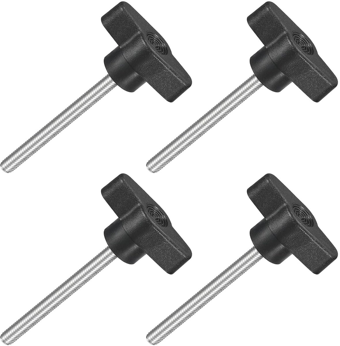 4 stuks T-vleugelgrepen met vlinder, spanknop schroef M5 x 60 mm buitendraad schroeven roestvrij staal 304 handvat 36 mm diameter voor reserveknop, zwart