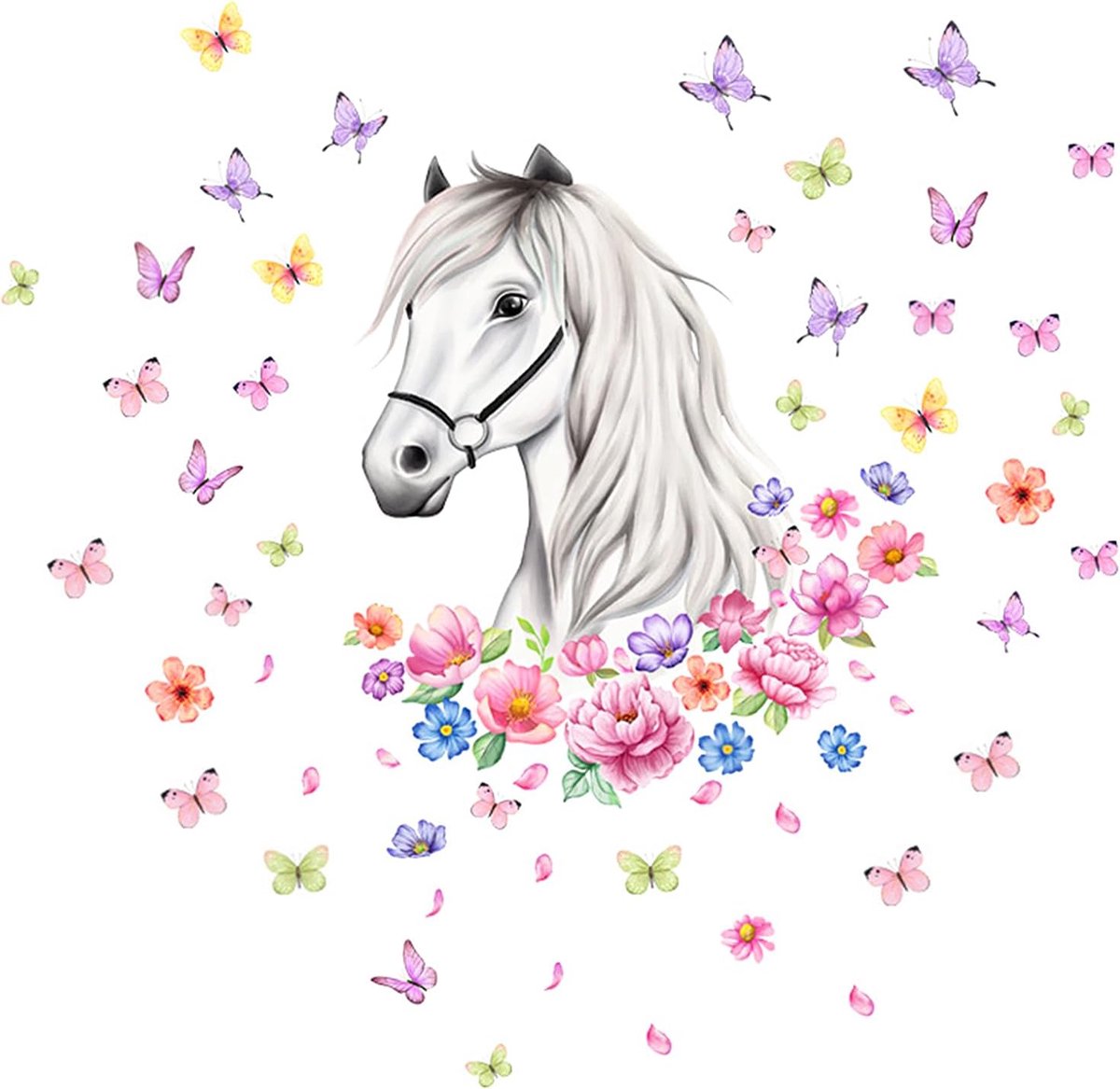 Muurstickers Paard Bloem Muurstickers Vlinder Muursticker Muurstickers voor Slaapkamers voor Meisjes voor Kinderkamer Slaapkamer Sofa Achtergrond Muur Decor Paard Stickers