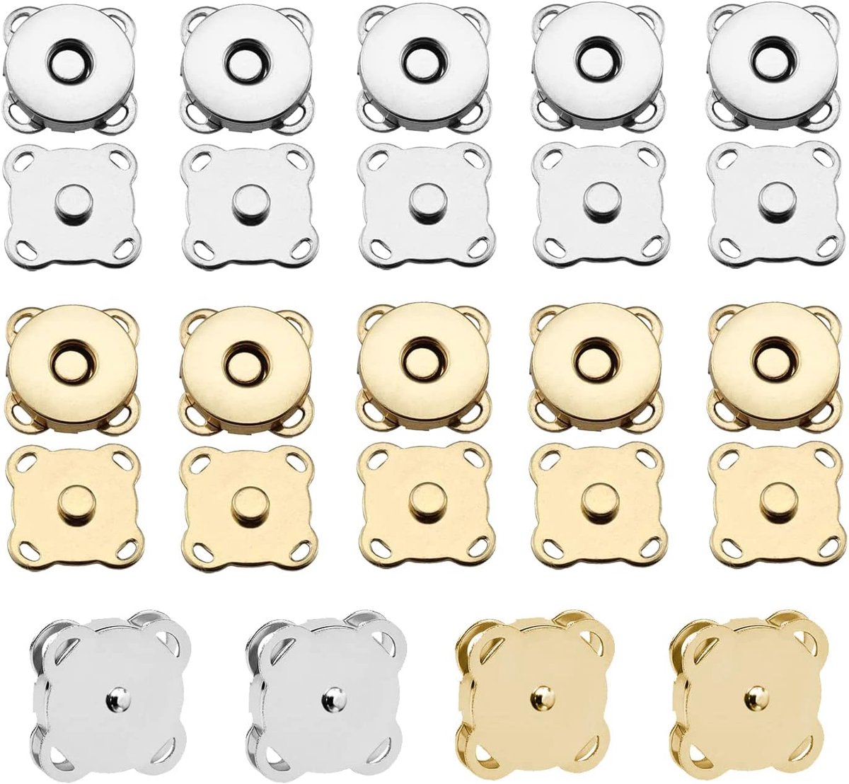 Knopen om aan te naaien, magneetsluitingen voor tassen, metalen magneetknop om aan te naaien, voor doe-het-zelf naaien, handwerk, handtassen, kleding (goud en zilver)