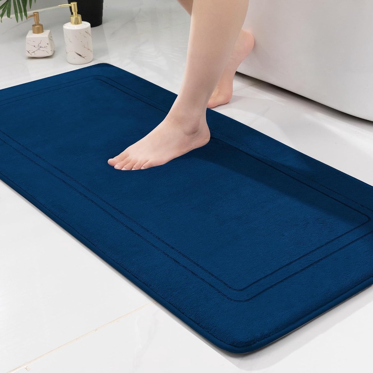 Badmat, antislip, absorberend, badkamerteppich, zachte badmat, badvoorlegger, douchevoorlegger, voetmat voor badkamer, blauw 60x120cm