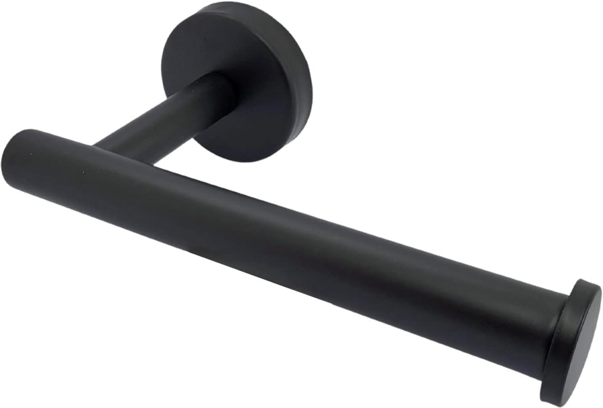 WC Rolhouder Zwart Inclusief Montage set - Toiletrolhouder RVS mat Zwart - Closetrolhouder van Roestvrij Staal - WC Papier Houder 16 cm met Schroeven