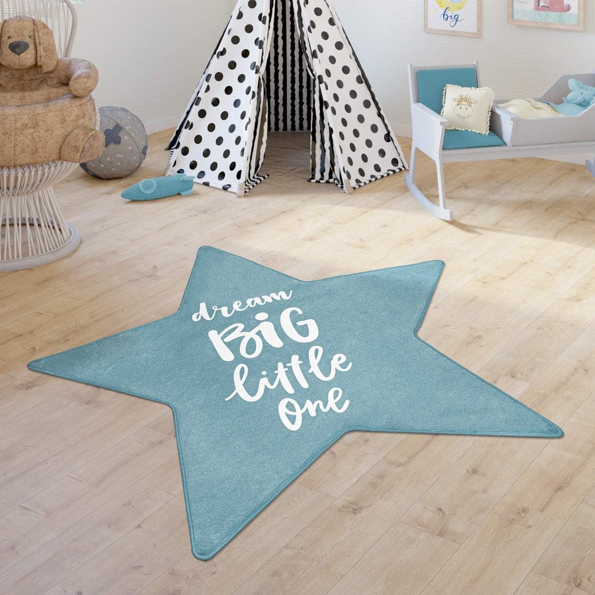 Home Vloerkleed Voor Kinderkamer Meisjes Jongens Kinderkamer Ster Modern Met Woorden, Maat:80 cm stervorm, Kleur:Blauw