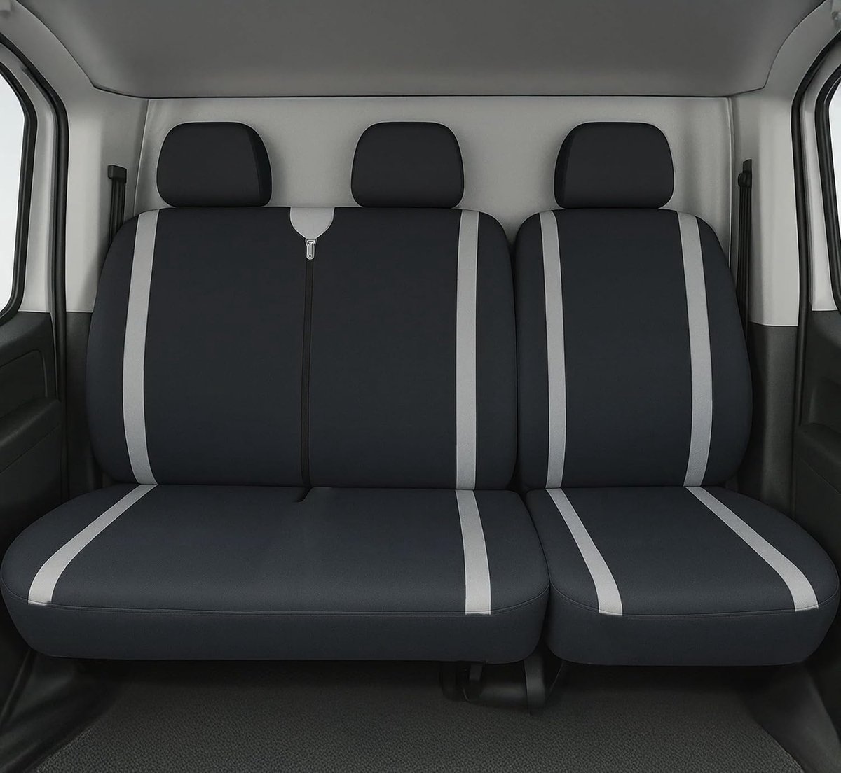Accessori Lupex Universele Autostoelhoezen voor bestelwagens en vrachtwagens, 3-zits, voorzijde 2+1, compatibel met armleuning (zwart - grijs, LS30 polyester)