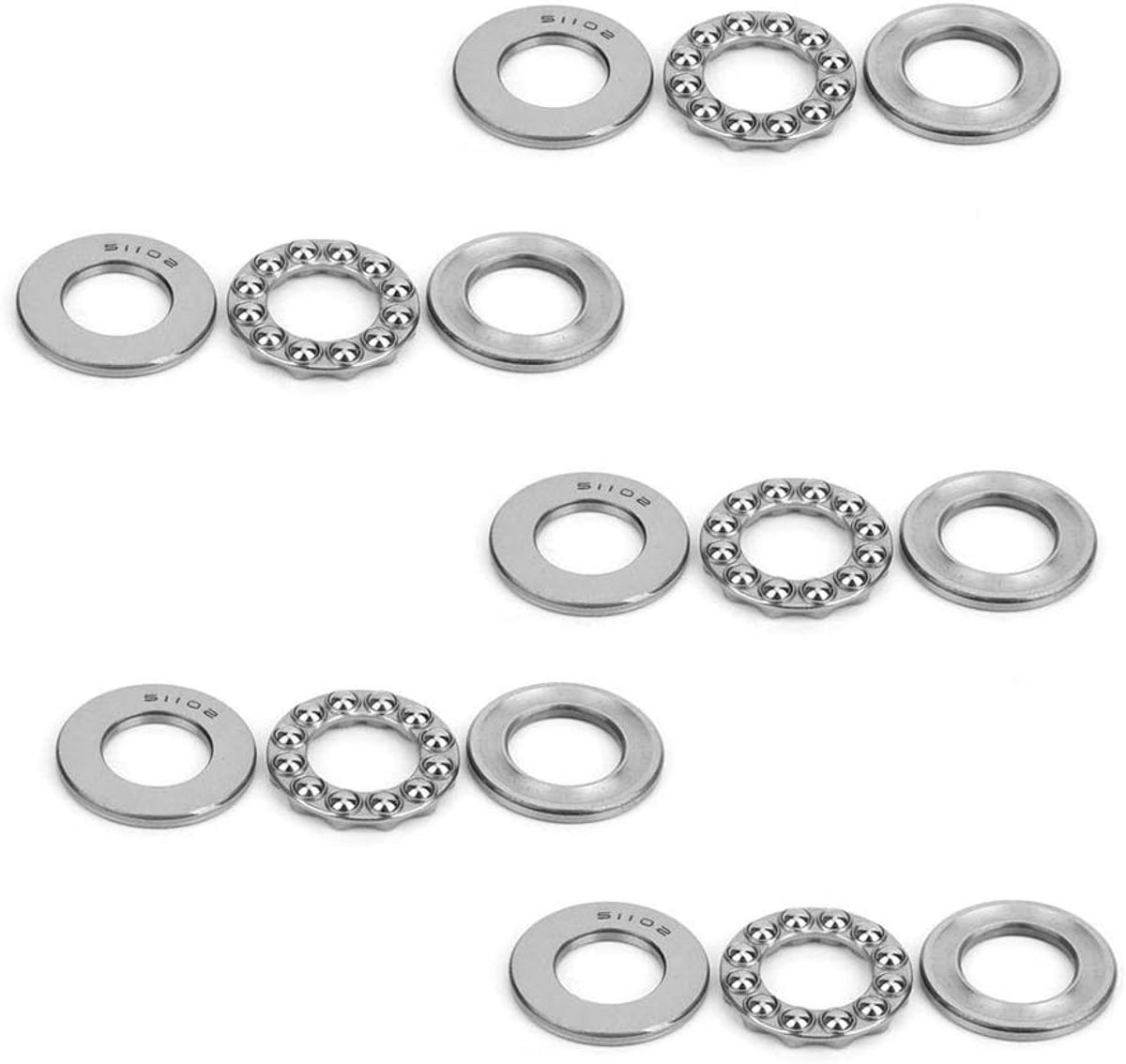 5 stuks 15x28x9 mm axiale kogellagers 51102 van vorkstaal, platte enkele rij rollagers met hoog draagvermogen voor industriële machines, robuuste axiale lagers voor montage en aandrijftechniek