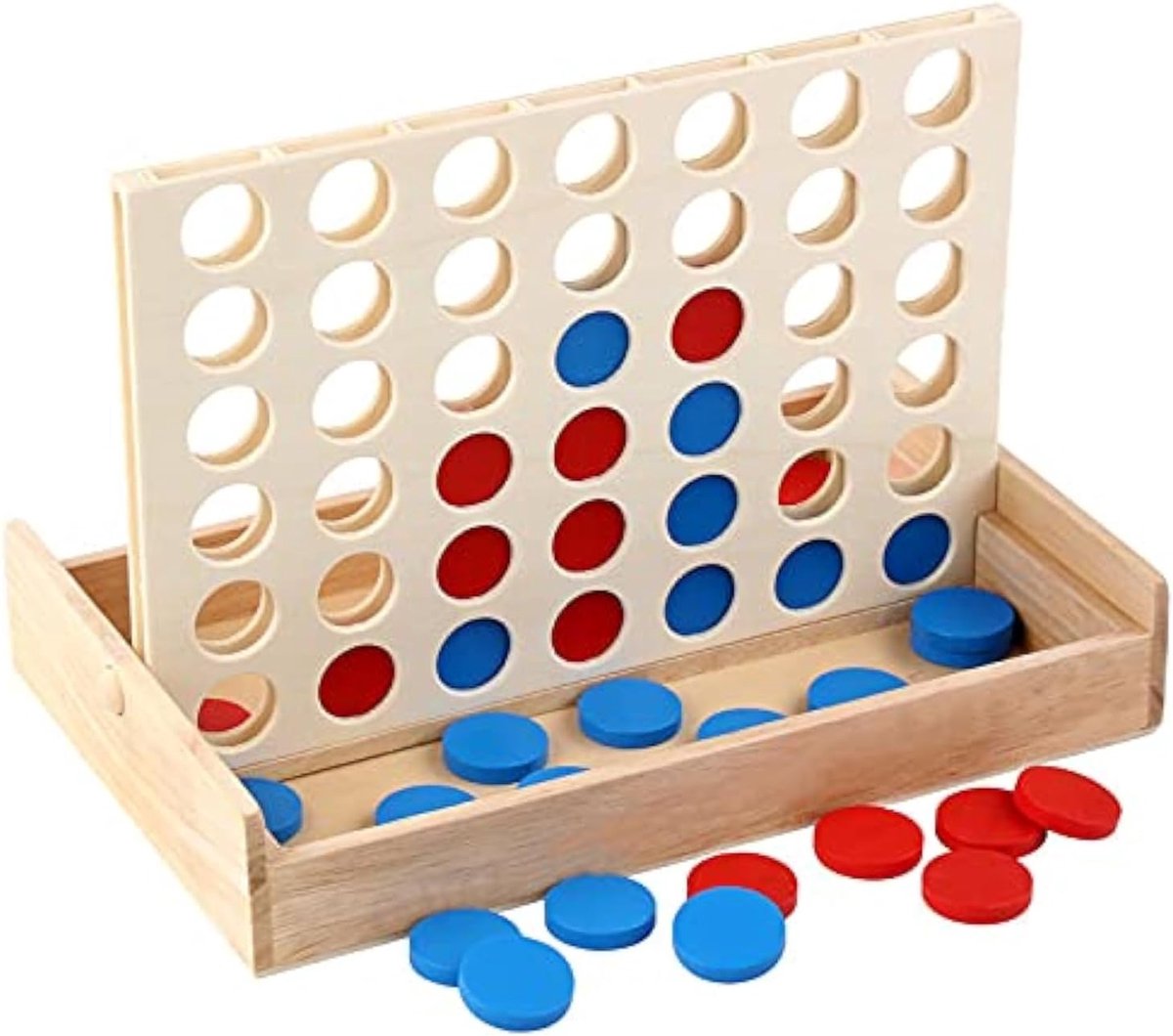 wint hout, kinderbordspel 4 wint battle strategiespel, gezelschapsspel, vier in één rij, op reis, voor volwassenen en kinderen, outdoor, reizen, onderweg spelletjes