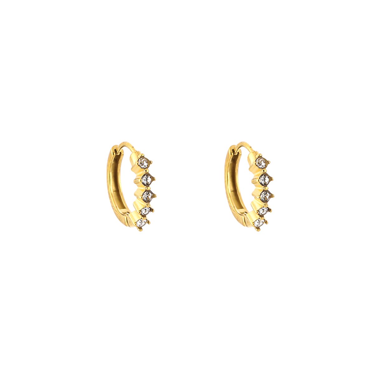 Five-Stone Starburst Prong Zirconia Huggie Hoops – Luxe Oorringen met Zirkonia Strass – RVS - Goud