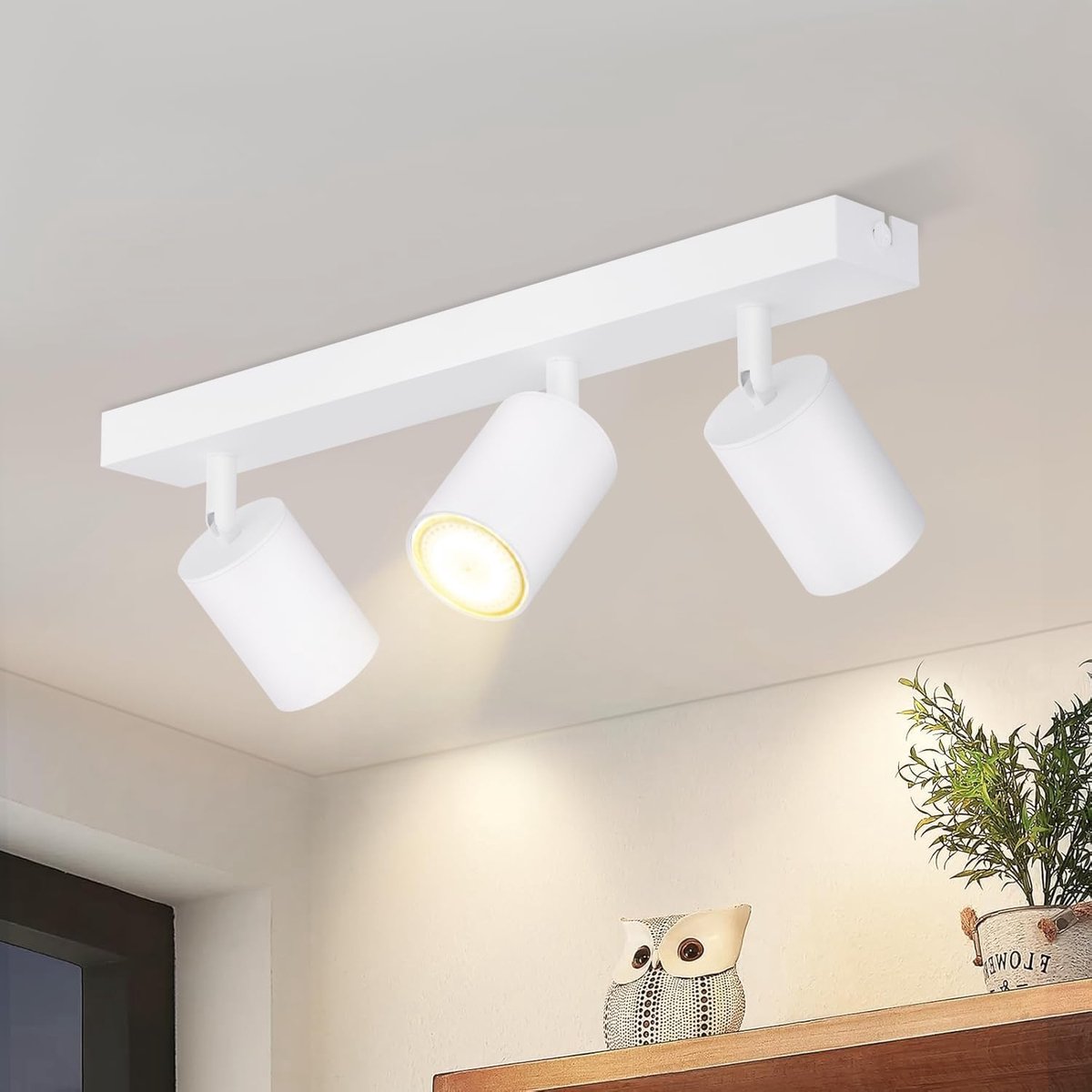 LED plafondlamp witte plafondspot: GU10 plafondlampspots 3 lampen, 350° draaibare plafondspots, moderne ganglamp, industriële wandspot voor woonkamer, slaapkamer, keuken, zonder gloeilamp