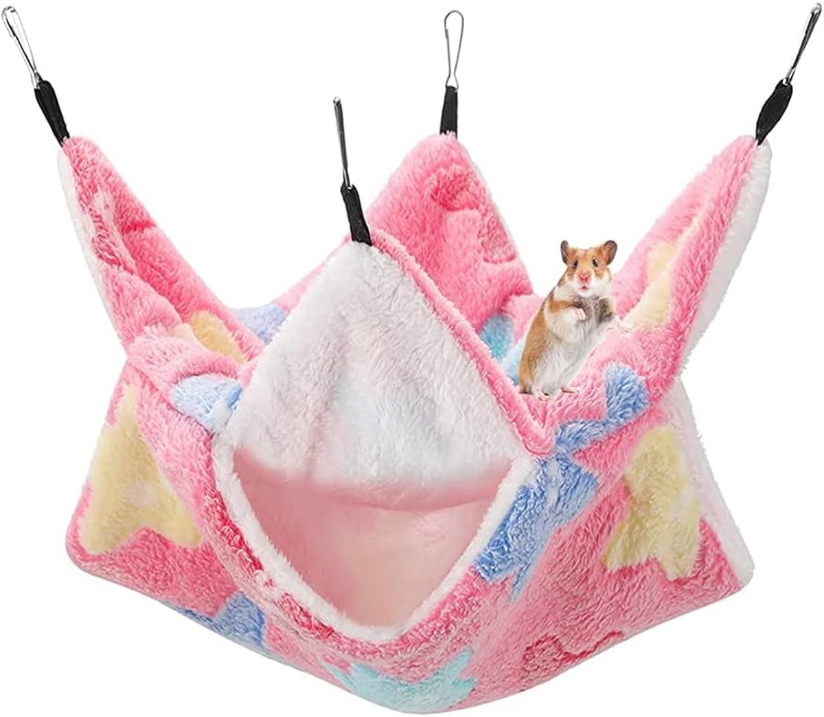 Hangmat om op te hangen voor kleine dieren, dubbele laag, voor fretten, ratten, suikerpot en andere kleine dieren, roze