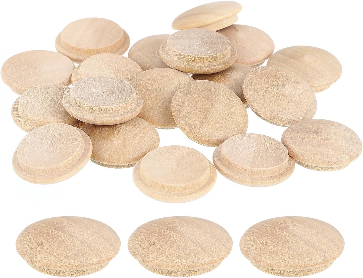 20 stuks houten knoppen, 20 mm, doppen voor gaten, schroeven, hout, voor meubels, houtbewerking, decoraties (25 mm x 20 mm)