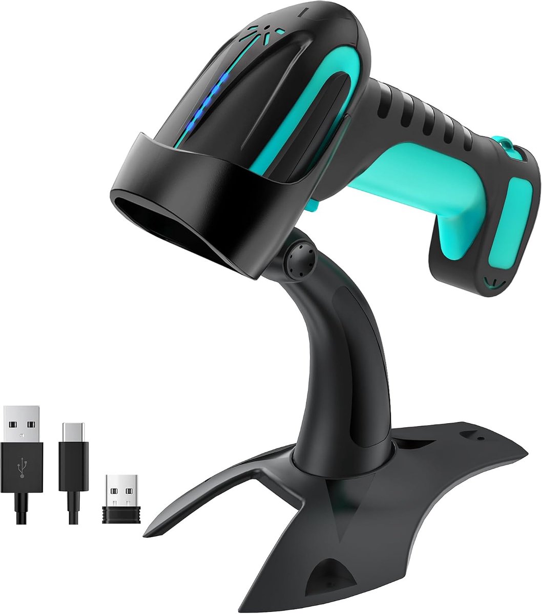 Pro (Extreme Performance) Industriële draadloze barcodelezer 2D QR 1D barcodelezer compatibel met Bluetooth & 2.4G draadloos valbestendig IP66 stof- en waterdicht model 8100 (Blauw)