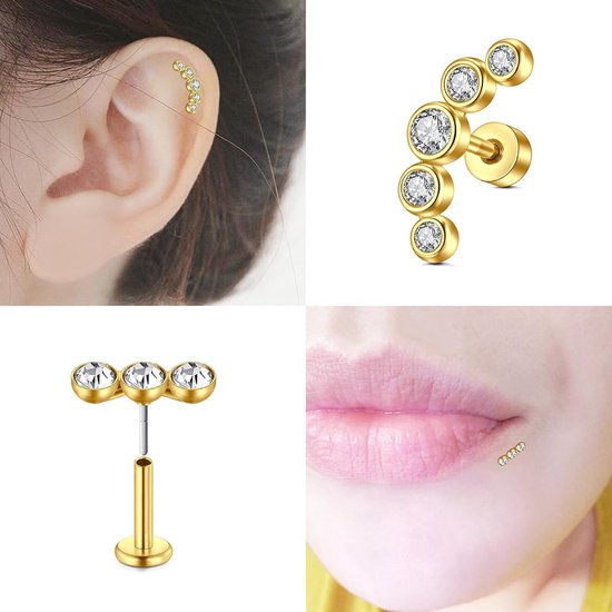 Gouden Kraakbeen Helix Oorbellen Voor Vrouwen CZ 16G Rvs 6mm Tragus Conch Labret Oor Piercing Sieraden — afbeelding 3