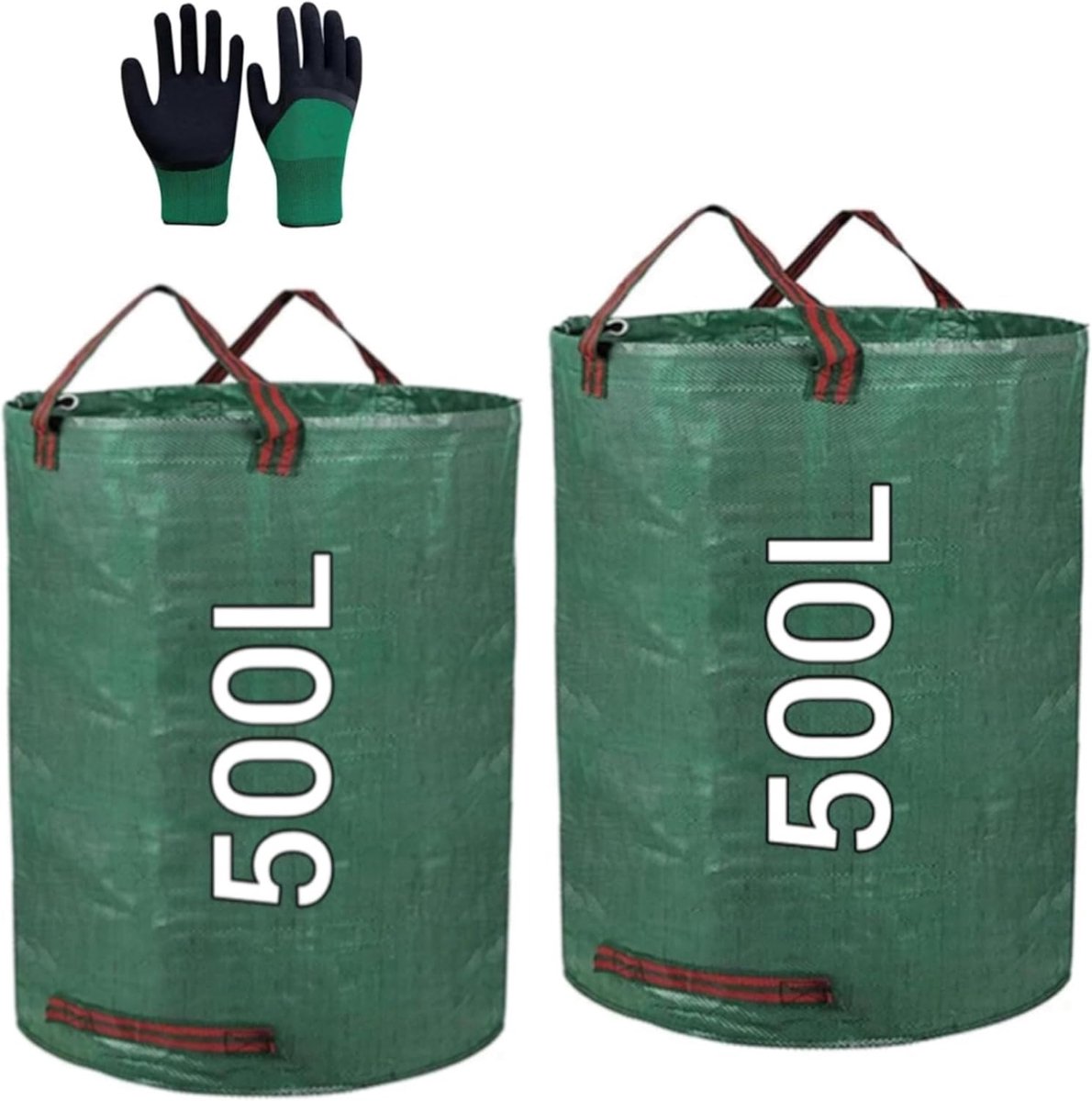Set van 2 professionele tuinzakken, herbruikbare tuinafvalzakken (120 l en 300 l), bladzakken, tuinafvalzakken, robuuste gazon- en bladzakken, met tuinhandschoenen.