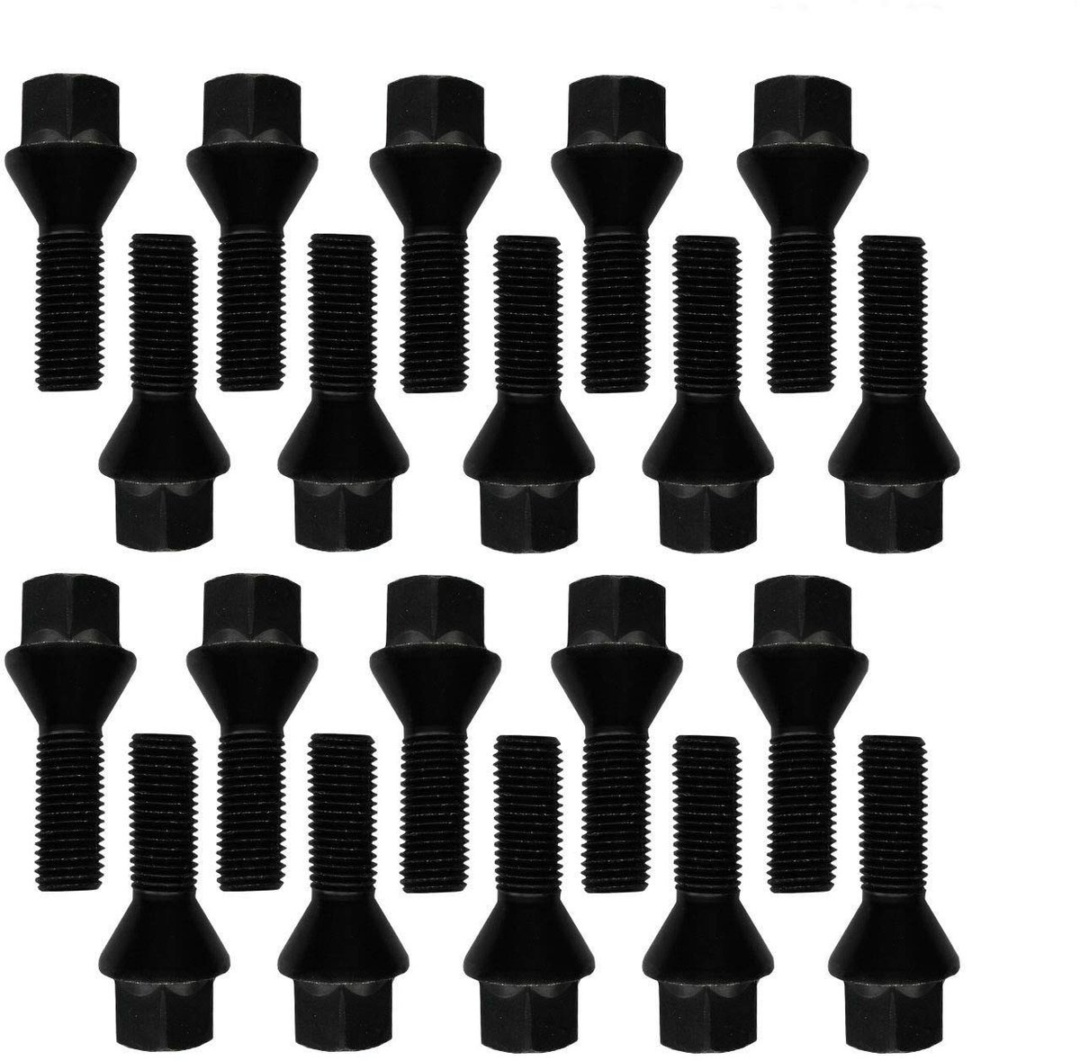 Radschrauben M14x1,25 28 mm für BMW - 20 Stück Schwarz Felgenschrauben