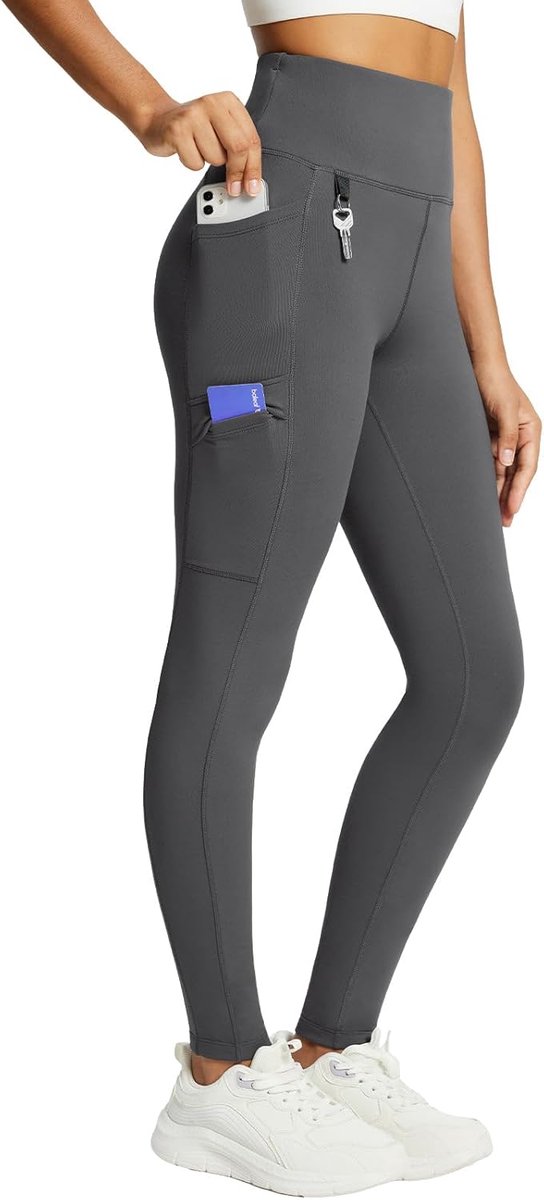 Fleece gevoerde waterdichte legging voor dames, hoge taille, wandelen, winter, warm, geïsoleerde broek met ritszakken