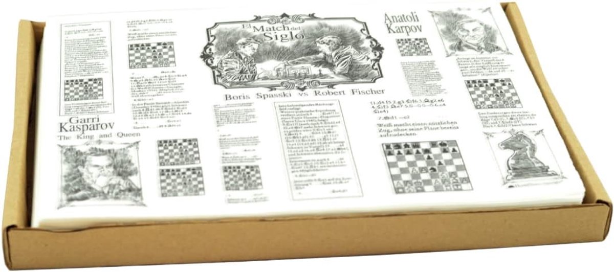 papier voor het verpakken van levensmiddelen, verpakking van 500 stuks, 30 x 20 cm, wit kraftpapier, uniek design met schaakfiguren, ideaal voor frietjes Hostelnovo