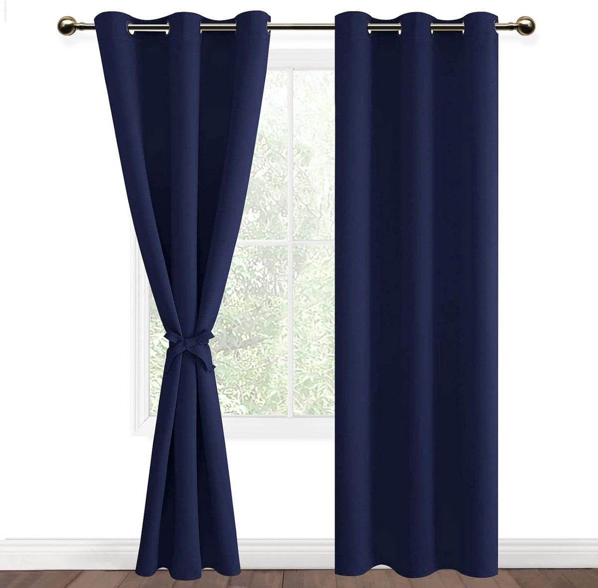 Set van 2 Verduisterende Gordijnen met Ringen Kant en Klaar，Thermische Gordijnen met Gordijn Tiebacks voor Woonkamer, Keuken, 117x228 cm (B x H), Marineblauw