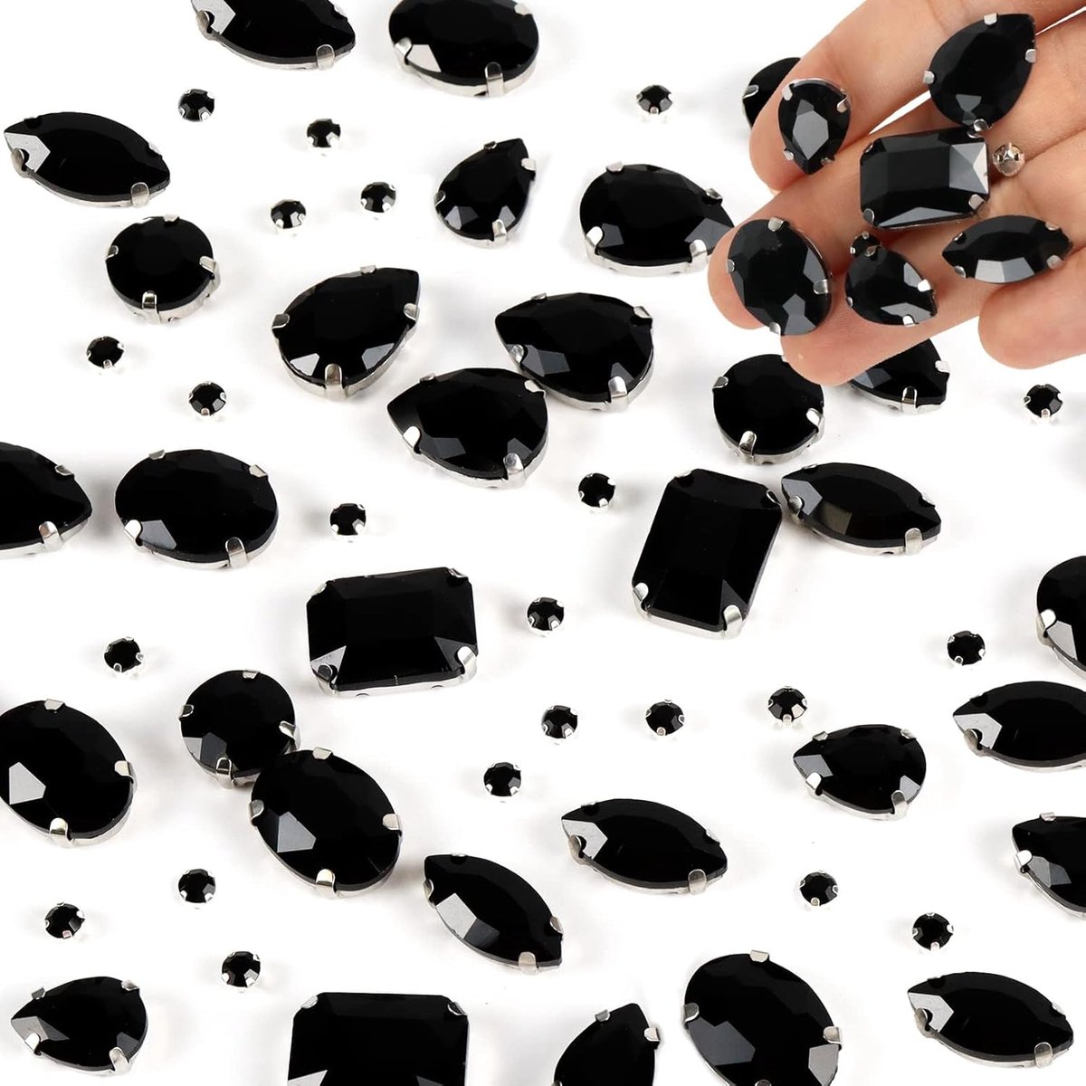 186 stuks zwarte strass-steentjes van glas, 7 maten, grote strass-steentjes voor het naaien met klauw, kleding, strassteentjes, naaien, diamant, decoratie, glas, diamant, kristal voor