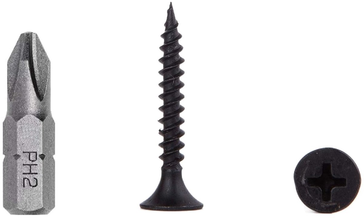 500 stuks zwart fosfaat koolstofstaal 3,5 x 25 mm gipsplaten schroeven, fijne draad, Phillips Bugle Head, Drywall Sheetrock Fasteners (500, 3,5 x 25 mm)