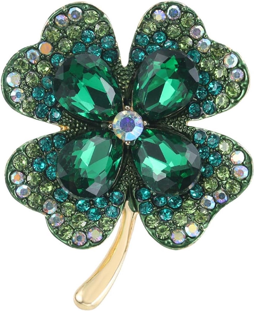 Klaverblad broche met strass broche voor dames, kristal broche verkleining pinnen spelden spelden sieraden retro voor kleding, tassen, rugzak, hoed