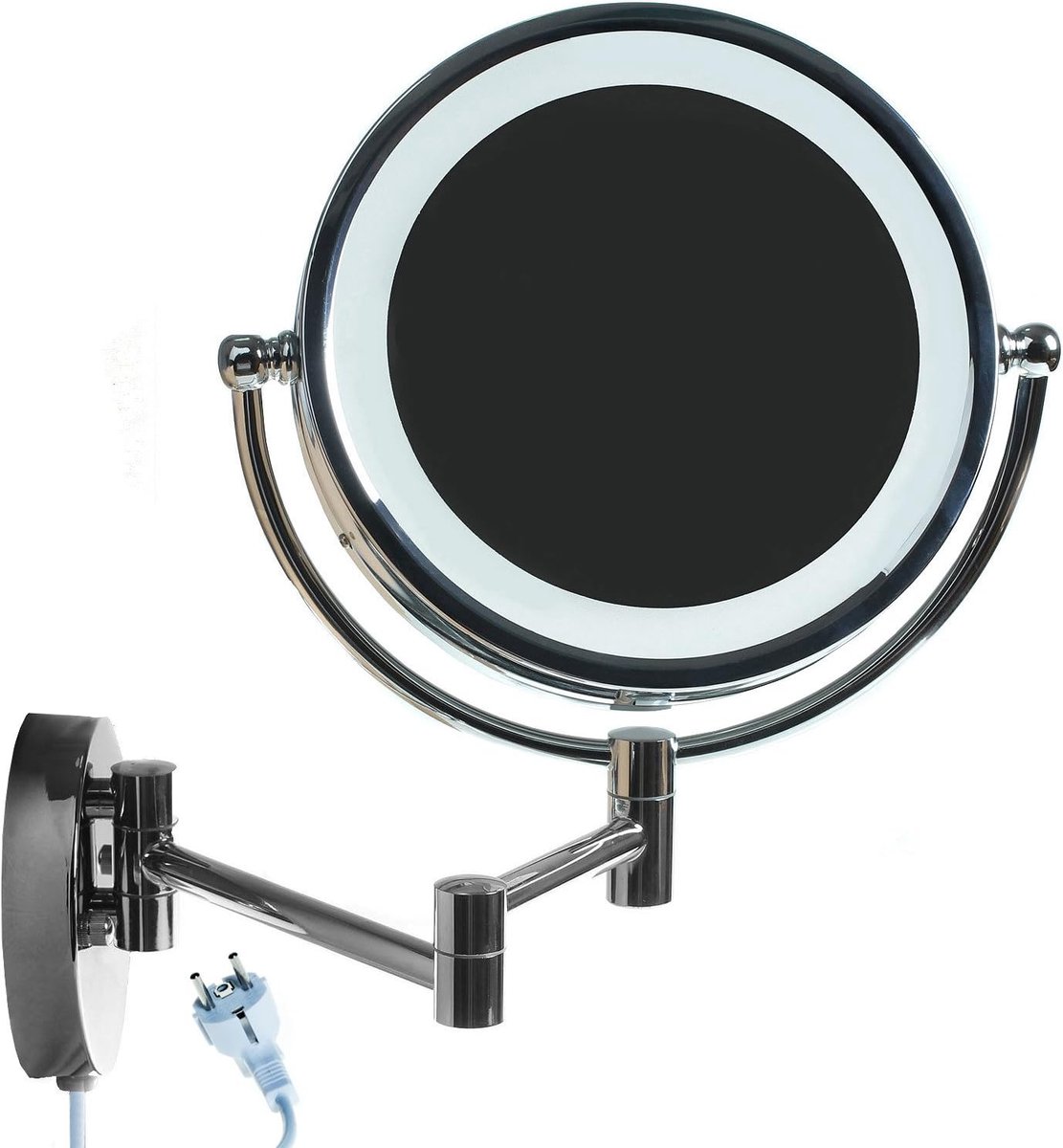8,5 inch verlichte wandspiegel make-up spiegel, 7x vergroting, 21,5cm LED make-up spiegel, make-up, scheren, badkamerspiegel opvouwbaar verstelbaar, verchroomd metaal, KXD3132-7x