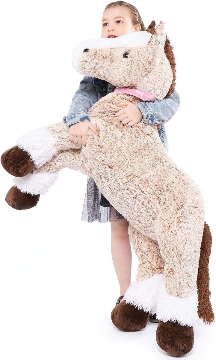 120 cm lang gigantisch paard knuffel XXL, lichtbruin groot pony paard pluche stoffig dier, verjaardag Kerstmis cadeau kinderen baby