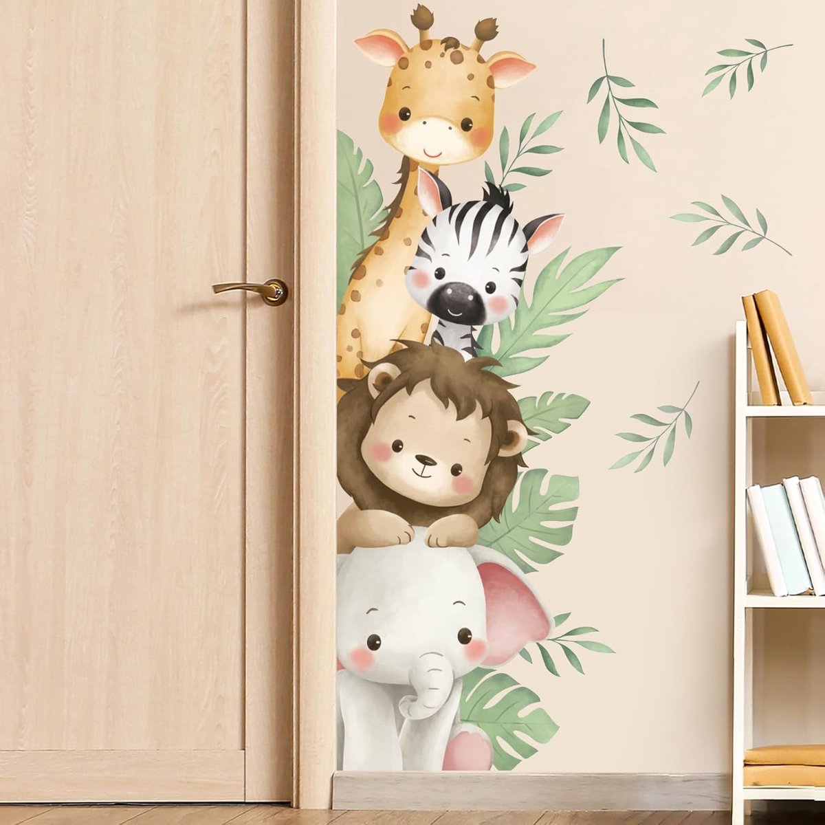 SnelShoppen - Wandstickers Jungle Dieren voor Kinderen, Vinyl Giraffe, Leeuw en Zebra, Ideaal voor Kinderkamer, Babykamer Decoratie