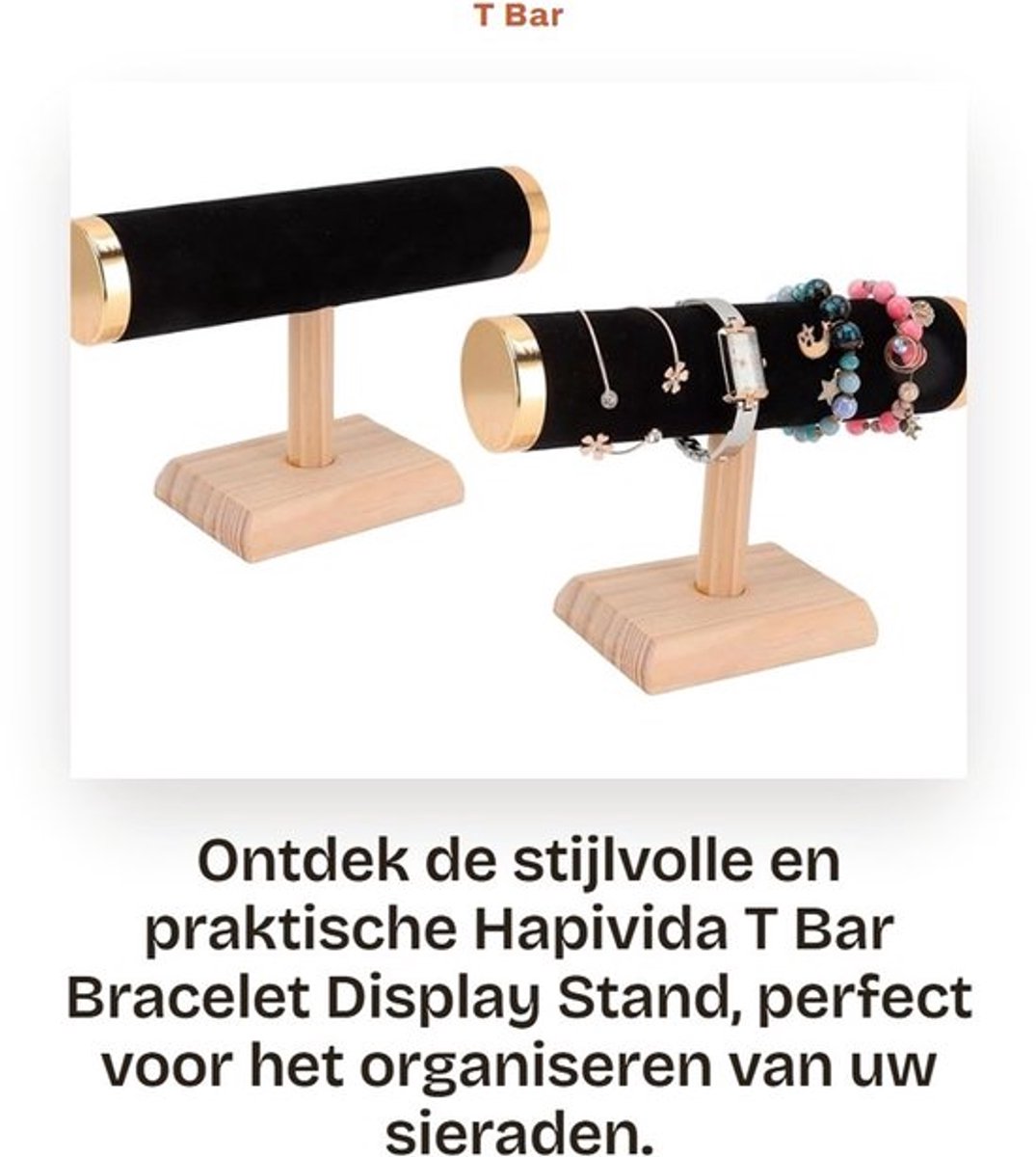 Sieradenhouder T-Bar - Armband Houder - Sieradenstandaard - Sieradenrek - 23 cm - Compressed Hout/ Kunstleer - Sieradenstand