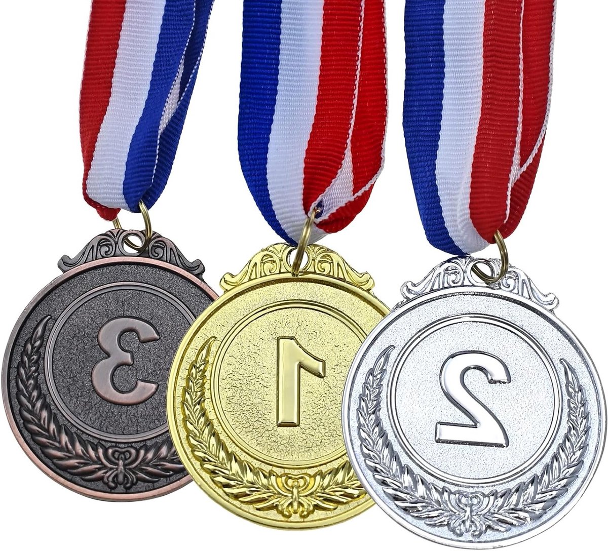 Medailles voor winnaars - Goud zilver brons - Feest sportdag - Met nummers 1 2 3 - 3 stuks - Goud