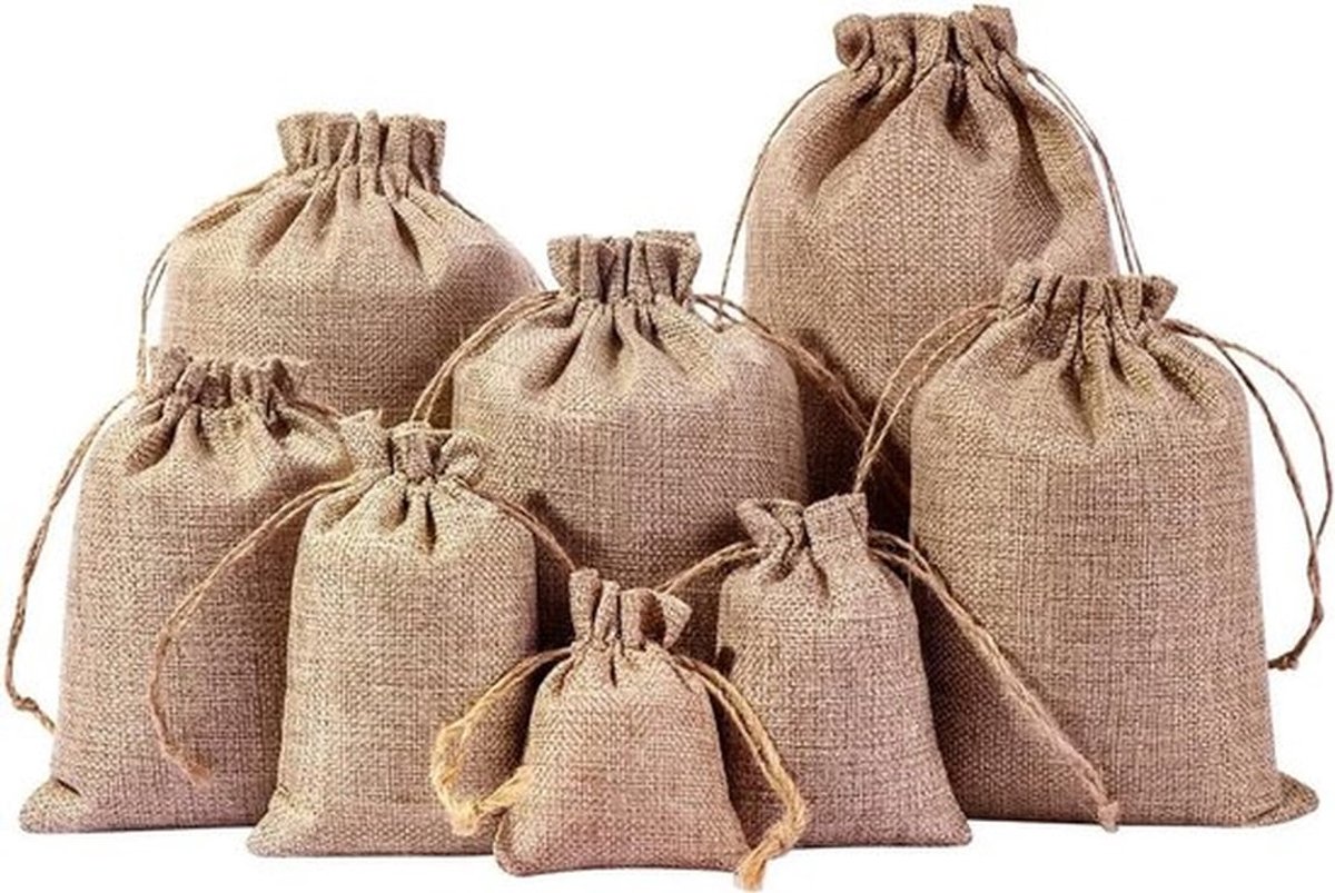 Jute zakjes met trekkoord voor Kerst, bruiloft, feest - 10 stuks