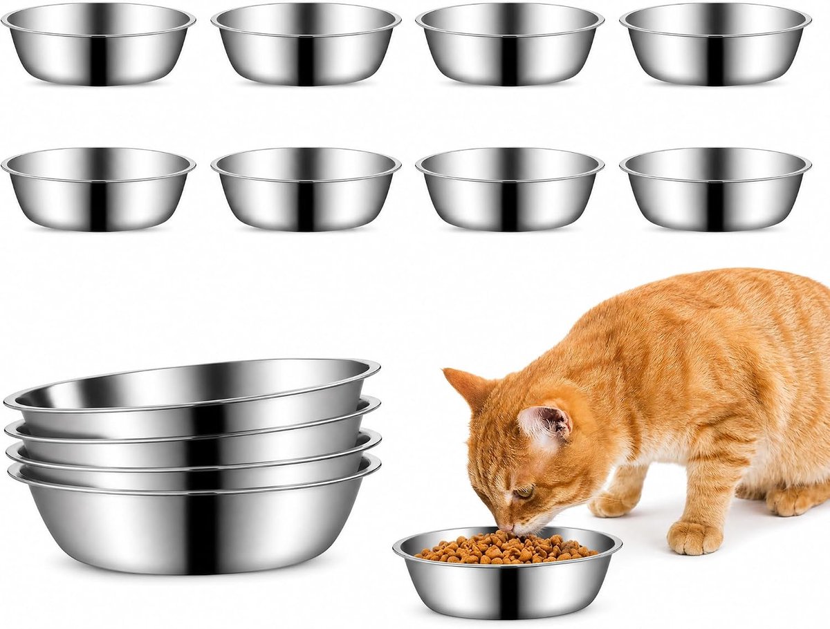 SnelShoppen - Kattenbakset 8 Stuks Roestvrij Staal - Vaatwasmachinebestendig - Ideaal voor Kleine Honden en Katten - Onbreekbare Voeder- en Waterbakke