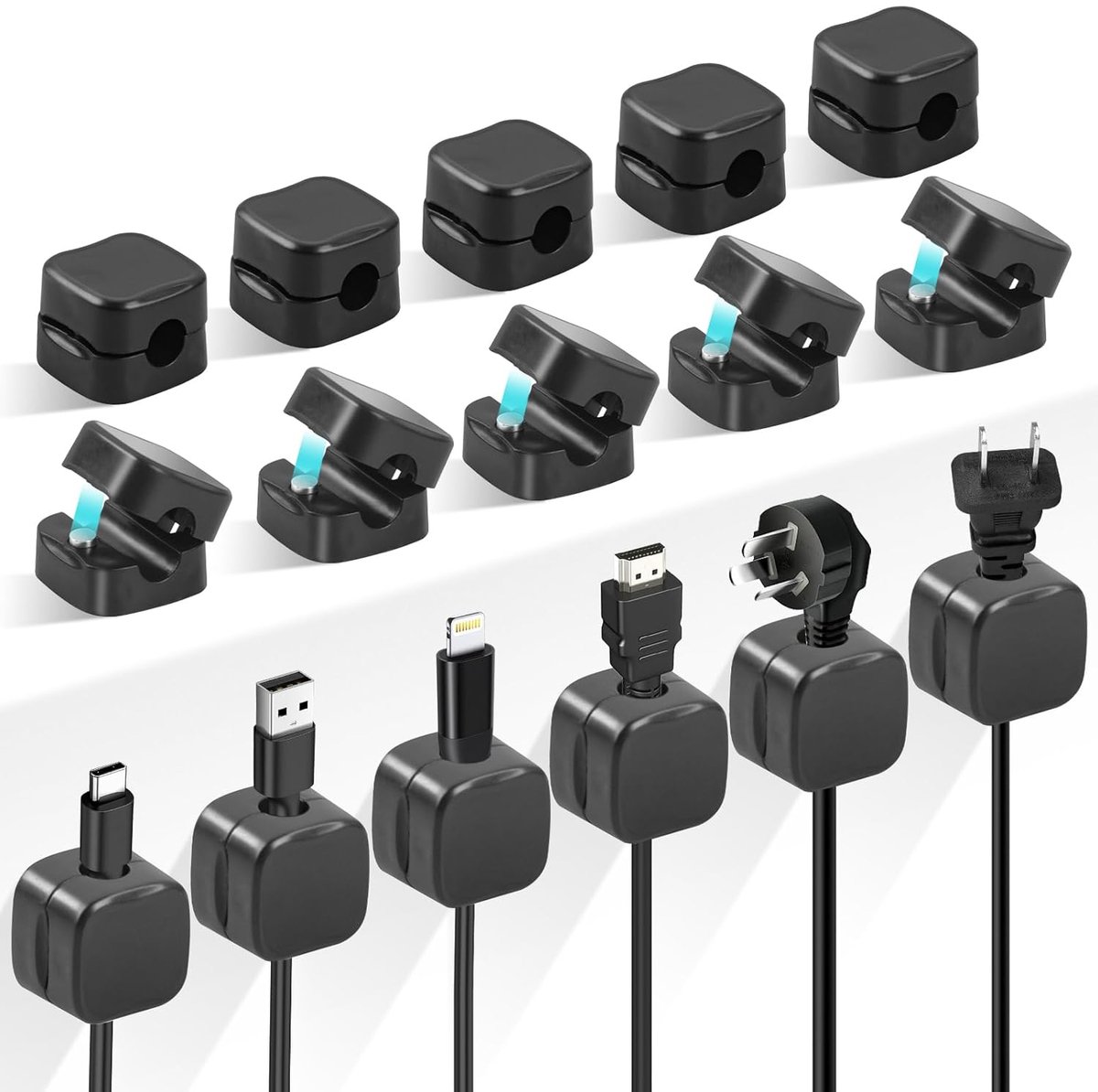SnelShoppen - Set van 16 Magnetische Kabelclips, Adhesieve Draadhouder, Onder Bureau Kabel Organizer, Tidy Beheer voor Thuis, Kantoor, Telefoon, Auto,