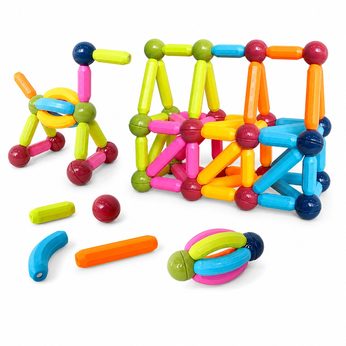 MagniToys – Magnetische Bouwset 124-delig – Staafjes en Balletjes – Educatief STEM Constructiespeelgoed Vanaf 3 Jaar