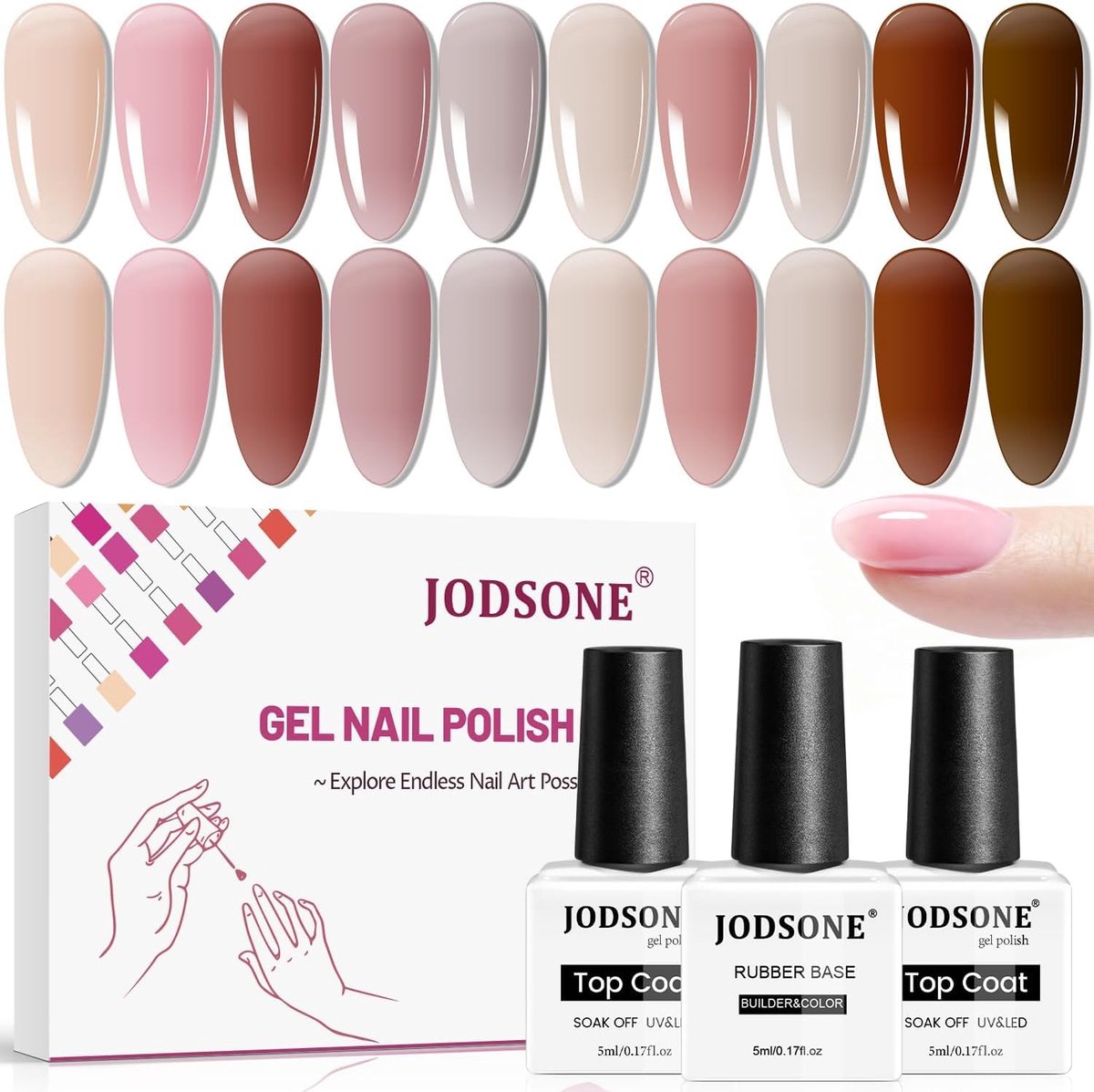 Thijox - JODSONE Kleurgelbasislakset voor Beginners - Nagelkunstenaarsset met Natuurlijke Kleurintensiteit - Perfect voor Feestjes, Thuisgebruik en Cr