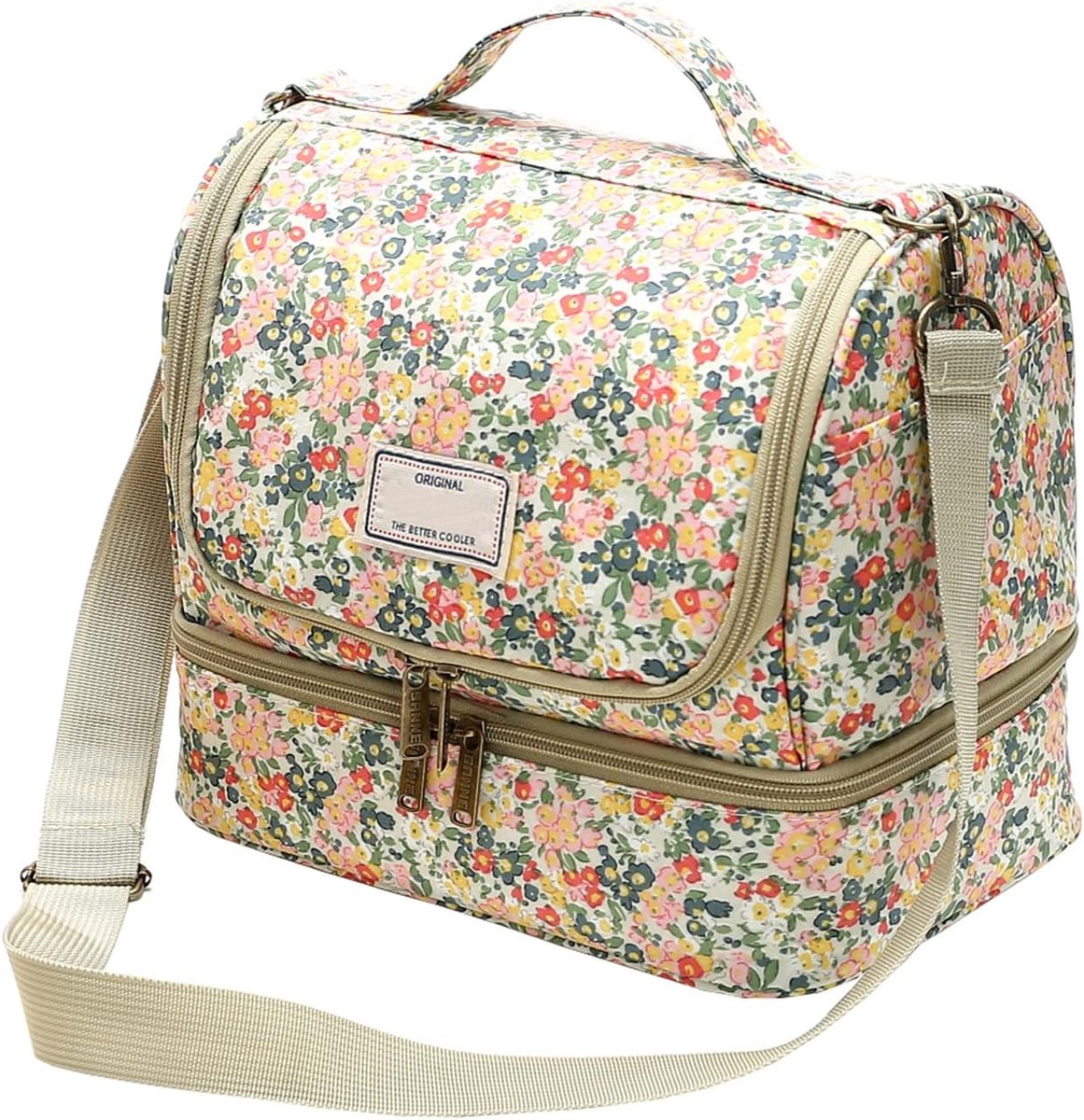 Thijox - Geïsoleerde Lunchtas voor Vrouwen - Bloemrijke Koeltas Lunch Box - Waterdichte Grote Meeneemtas voor Picknicks, Werk & School (11L, C-Beige)