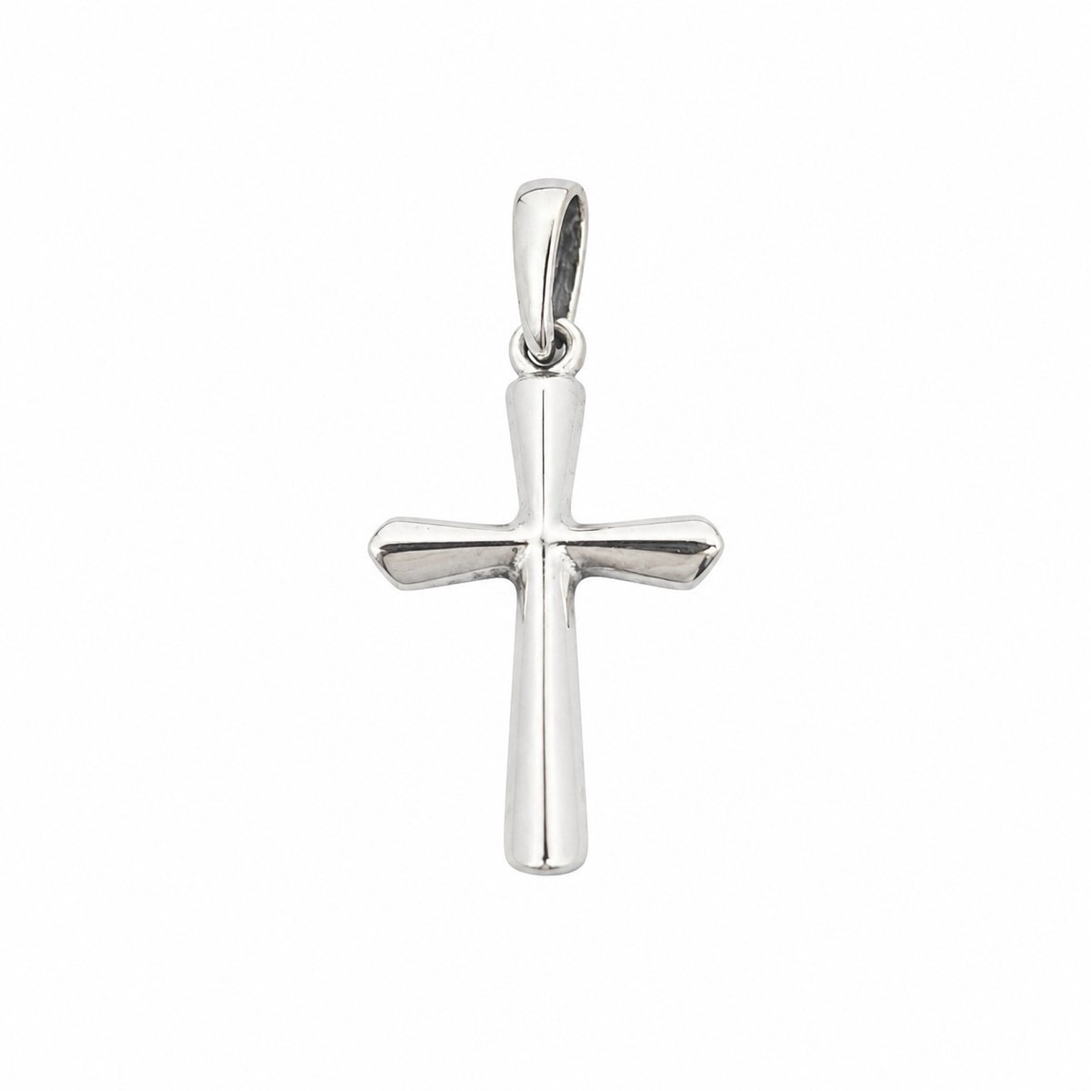 Zilveren hangertje kruis strak design unisex zonder Jezus 12 x 22mm met 5mm oog
