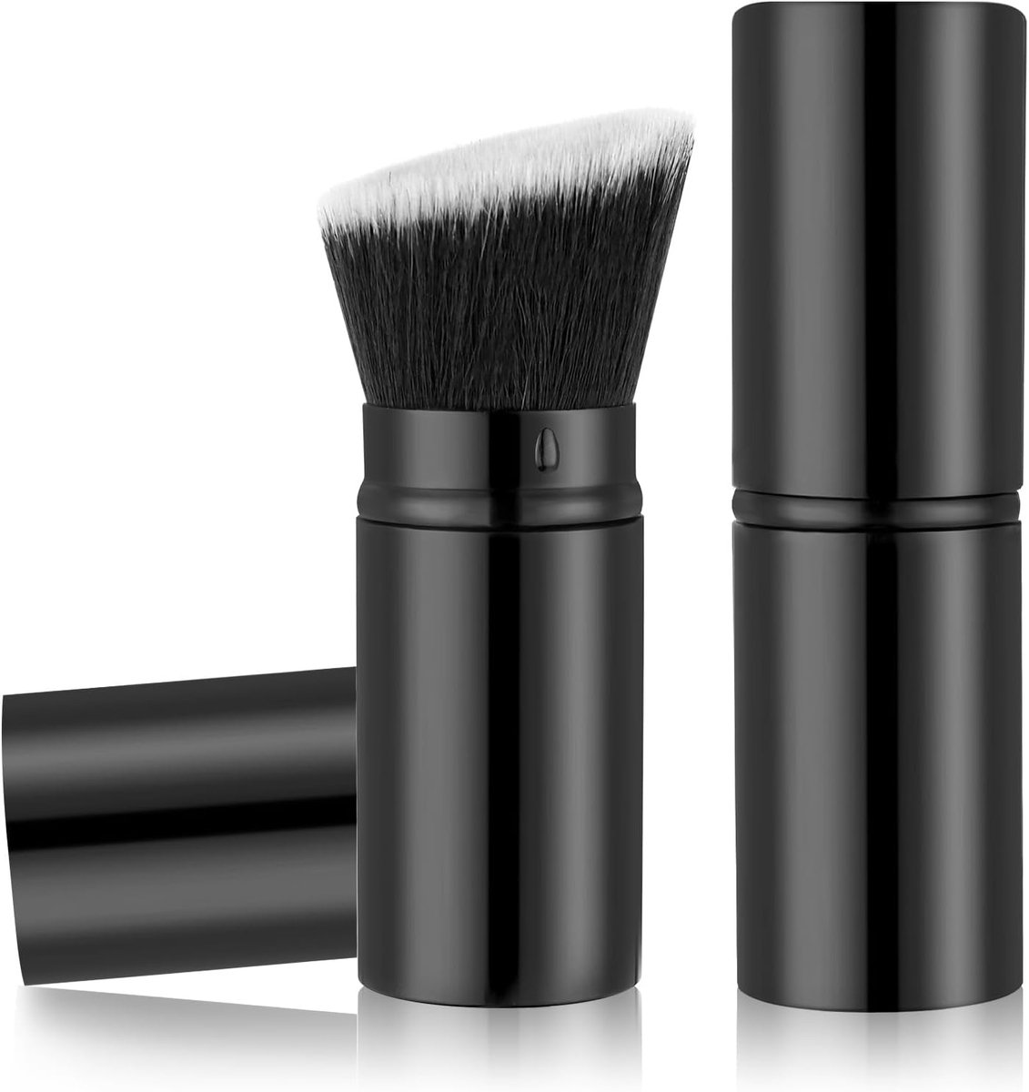 SnelShoppen - Kabuki Retractable Makeup Brush - Mini Makeup Brush voor Poeder, Blush, Liquid en Cream - Reisvriendelijk, Compact, Angled Primer Brush